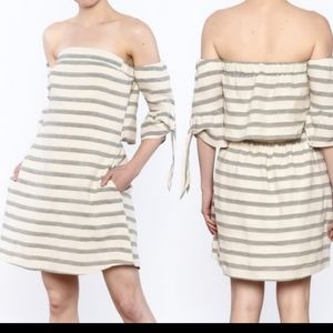 Listicle striped off shoulder dress open back gray